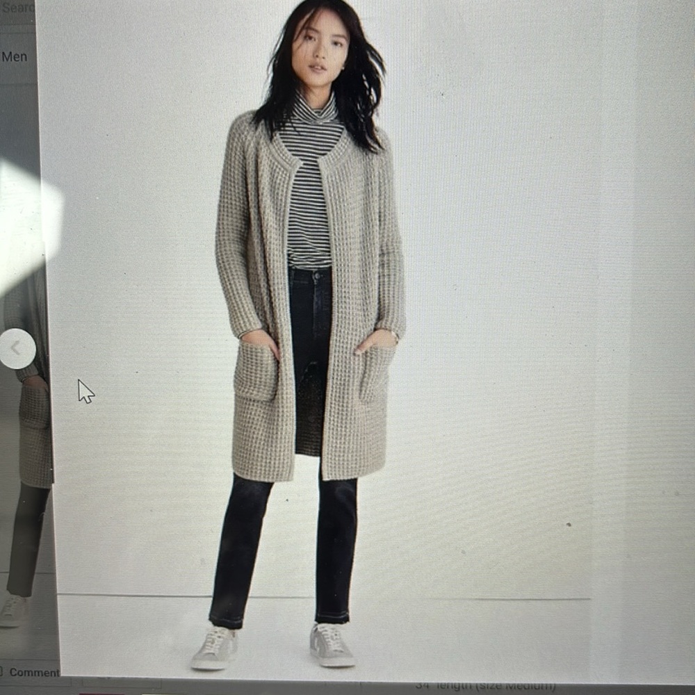 Madewell Wafflestitch Sweater Coat Cardigan Long w/ 2 Pockets XXS